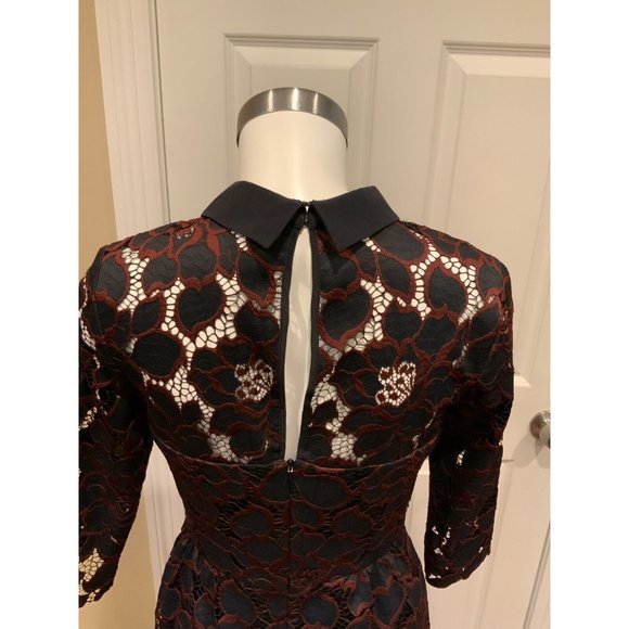 Trina Turk Black & Maroon Floral Lace Dress w/ Peter Pan Collar, Size 2 NWT! - Picture 7 of 8